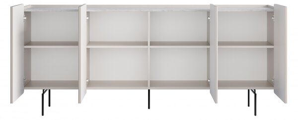Komoda Malmi 200 cm czterodrzwiowa - kaszmir / crema bianca / czarne nóżki