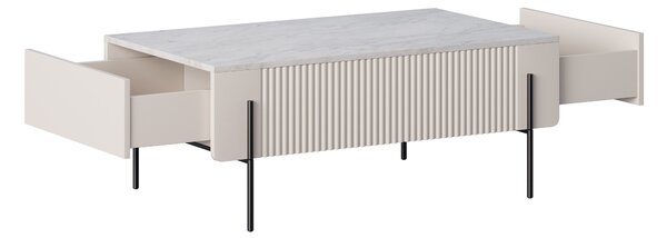 Stolik kawowy z szufladami Malmi 100 cm - kaszmir / crema bianca / czarne nóżki
