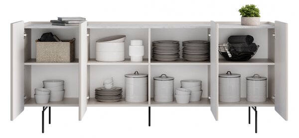 Komoda Malmi 200 cm czterodrzwiowa - kaszmir / crema bianca / czarne nóżki