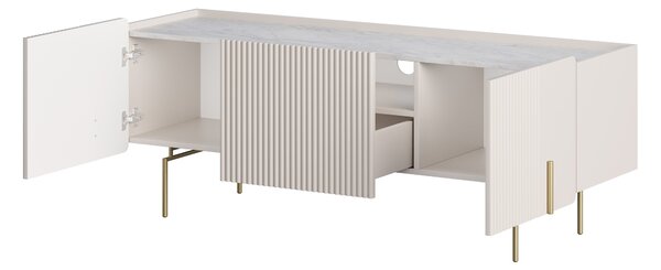 Szafka RTV Malmi 150 cm - kaszmir / crema bianca / złote nóżki