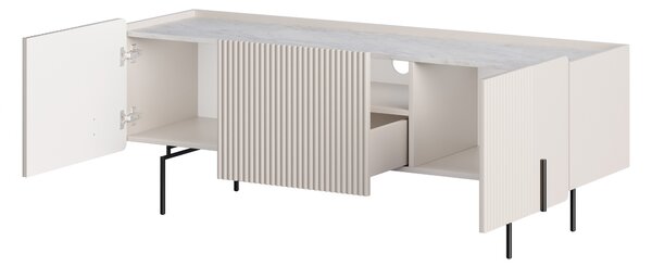 Szafka RTV Malmi 150 cm - kaszmir / crema bianca / czarne nóżki