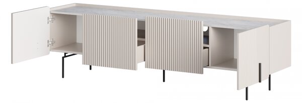 Szafka RTV Malmi 200 cm - kaszmir / crema bianca / czarne nóżki