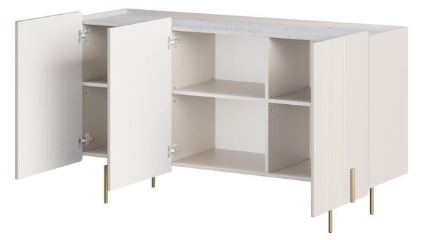 Komoda Malmi 150 cm trzydrzwiowa - kaszmir / crema bianca / złote nóżki