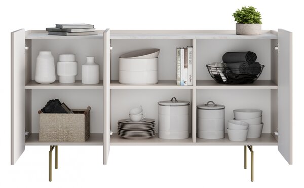 Komoda Malmi 150 cm trzydrzwiowa - kaszmir / crema bianca / złote nóżki
