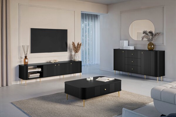 Szafka RTV Vesper 3D 187 cm - czarny / złote nogi