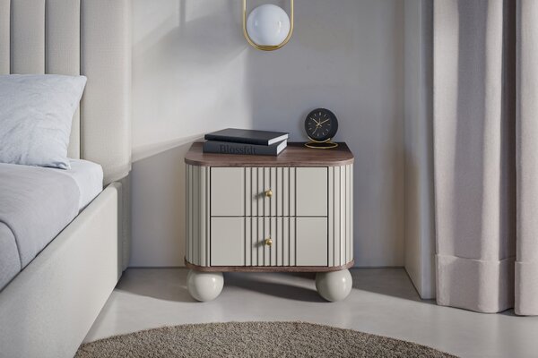 Zestaw szafek nocnych Vesper 56 cm - kaszmir / orzech / złote uchwyty / nogi kule