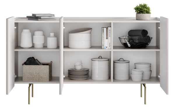 Komoda Malmi 150 cm trzydrzwiowa - kaszmir / złote nóżki