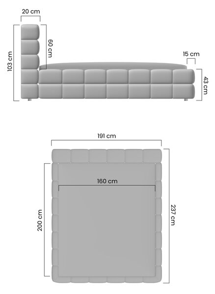 Łóżko sypialniane Bellmora 160x200 - beżowa tkanina łatwoczyszcząca Leo 03