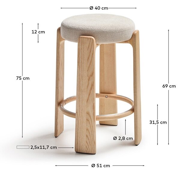 Beżowo-naturalnym hoker z litego drewna jesionowego (wysokość siedziska 75 cm) Granite – Kave Home