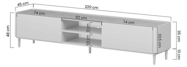 Szafka RTV Elivo 220 cm na nóżkach - eukaliptus / dąb baltic dune