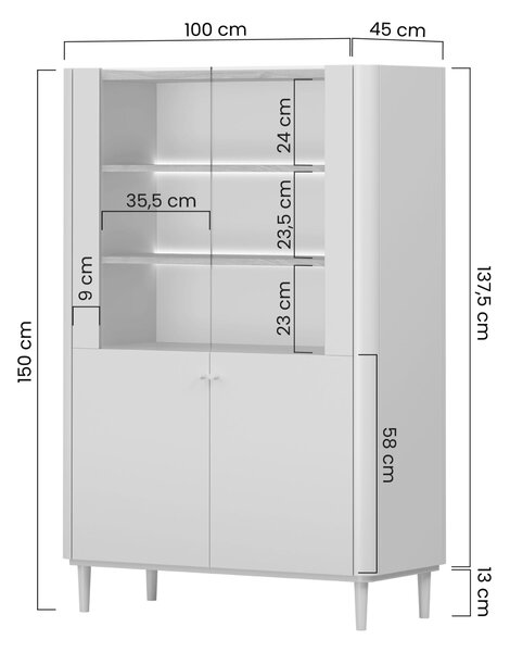 Witryna Elivo 100 cm dwudrzwiowa na nóżkach - kaszmir / dąb olejowany