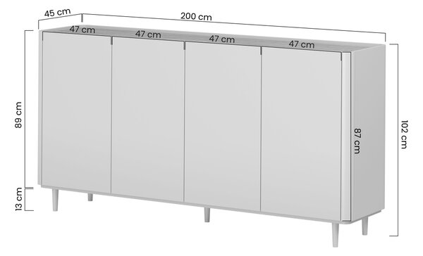 Komoda Elivo 200 cm czterodrzwiowa na nóżkach - kaszmir / dąb olejowany