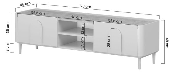 Szafka RTV Amilio 170 cm z szufladą na nóżkach - kaszmir / dąb olejowany / uchwyty kaszmir