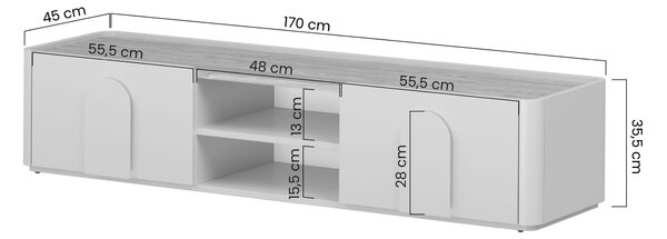 Szafka RTV Amilio 170 cm z szufladą - eukaliptus / dąb baltic dune / uchwyty dąb naturalny