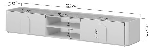 Szafka RTV Amilio 220 cm z szufladą - kaszmir / dąb olejowany / uchwyty dąb jasny
