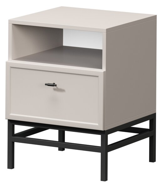 Szafka nocna Lorini z szufladą 45 cm - kaszmir / czarny uchwyt T-bar / stelaż
