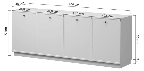 Komoda Lorini 200 cm czterodrzwiowa - kaszmir / czarne uchwyty T-bar