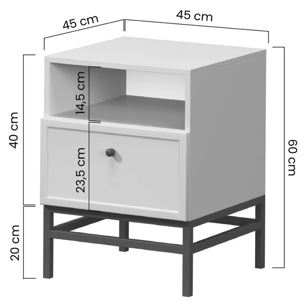 Szafka nocna Lorini z szufladą 45 cm - kaszmir / czarny uchwyt T-bar / stelaż