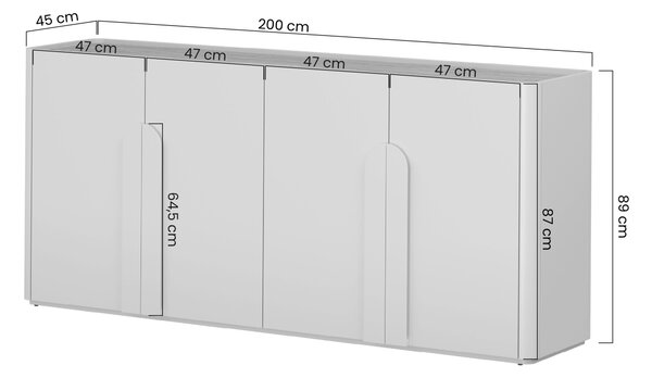 Komoda Amilio 200 cm czterodrzwiowa - eukaliptus / dąb baltic dune / uchwyty dąb naturalny