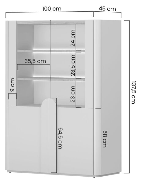 Witryna Amilio 100 cm dwudrzwiowa - kaszmir / dąb olejowany / uchwyty kaszmir