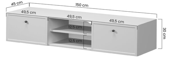Szafka RTV wisząca Lorini 150 cm z szufladami - kaszmir / czarne uchwyty T-bar