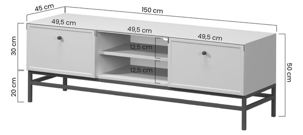 Szafka RTV Lorini 150 cm z szufladami - kaszmir / czarne uchwyty T-bar / stelaż