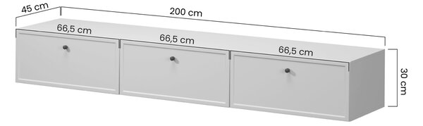 Szafka RTV wisząca Lorini 200 cm z szufladami - kaszmir / czarne uchwyty T-bar