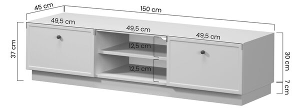 Szafka RTV Lorini 150 cm z szufladami - kaszmir / czarne uchwyty T-bar