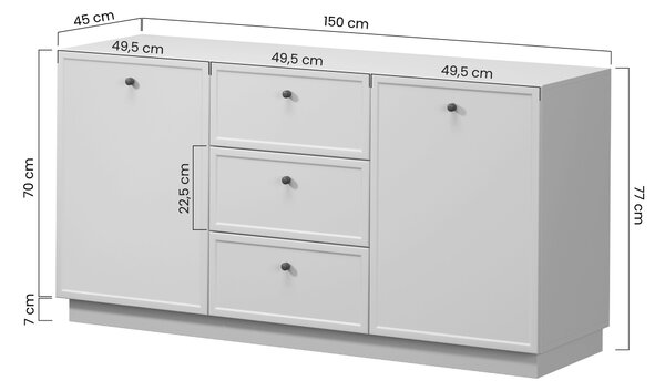 Komoda Lorini 150 cm z szufladami - kaszmir / czarne uchwyty T-bar
