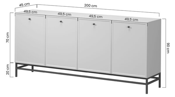 Komoda Lorini 200 cm czterodrzwiowa - kaszmir / czarne uchwyty T-bar / stelaż