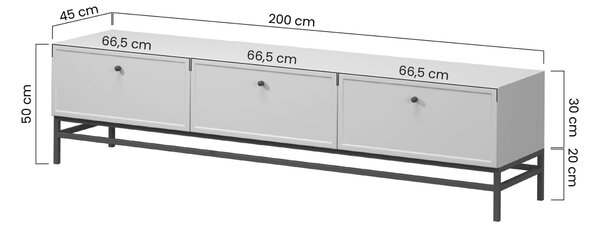 Szafka RTV Lorini 200 cm z szufladami - kaszmir / czarne uchwyty T-bar / stelaż
