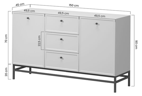 Komoda Lorini 150 cm z szufladami - kaszmir / czarne uchwyty T-bar / stelaż