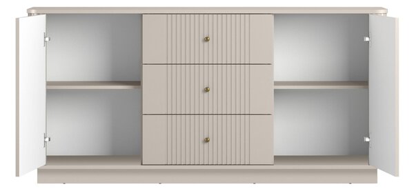 Komoda Vesper 160 cm z szufladami na cokole - kaszmir / złote uchwyty