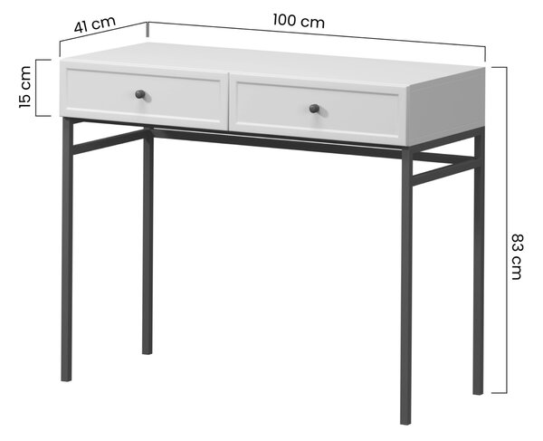Konsola Lorini 100 cm z szufladami - kaszmir / czarne uchwyty T-bar / stelaż