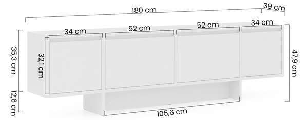 Szafka RTV czterodrzwiowa Zolia 180 cm na cokole - kaszmir