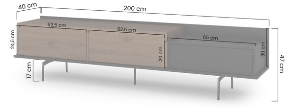 Szafka RTV Zenar 200 cm z metalowymi nogami i szufladą - orzech elegant / czarny