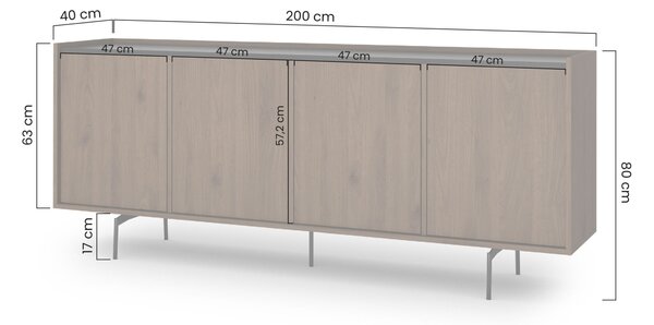 Komoda Zenar 200 cm czterodrzwiowa - orzech elegant / czarny
