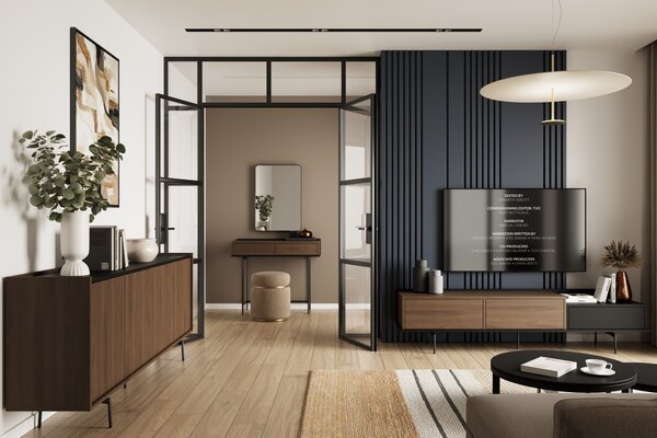 Komoda Zenar 200 cm czterodrzwiowa - orzech elegant / czarny