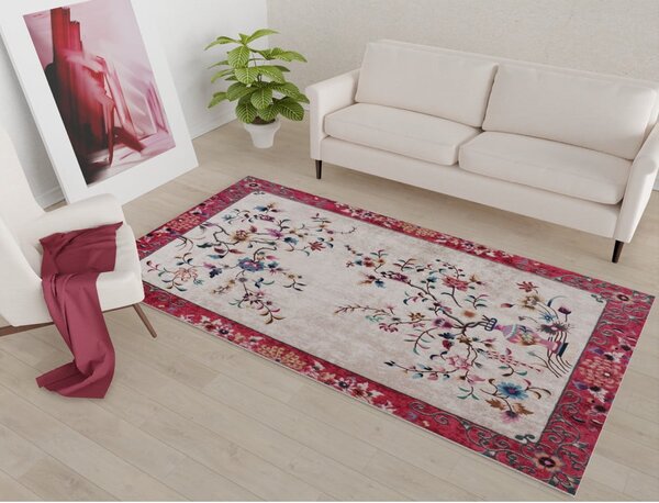 Czerwono-kremowy dywan odpowiedni do prania 80x50 cm – Vitaus