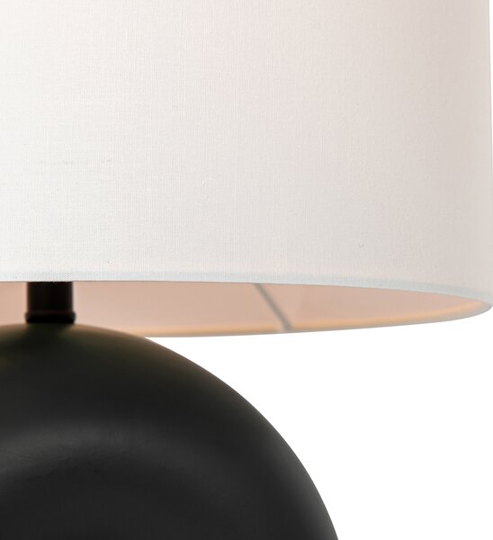 Designerska lampa stołowa czarna z abażurem z białego lnu - Lotti