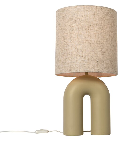 Designerska lampa stołowa w kolorze beżowym z beżowym lnianym abażurem - Lotti Oswietlenie wewnetrzne