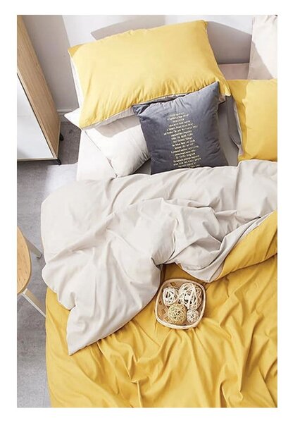 Żółto-kremowa bawełniana pościel dwuosobowa z prześcieradłem 200x220 cm – Mila Home