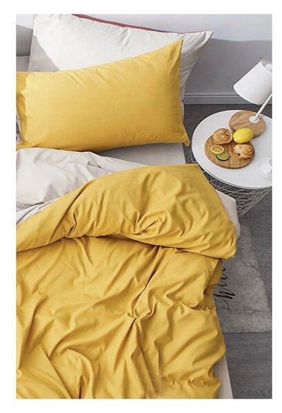 Żółto-kremowa bawełniana pościel dwuosobowa z prześcieradłem 200x220 cm – Mila Home