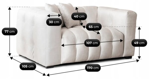Sofa MODERNO 2S Dwuosobowa Kremowa Welurowa Nowoczesna