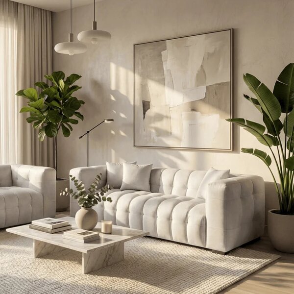 Sofa MODERNO 3S Trzyosobowa Kremowa Welurowa Nowoczesna