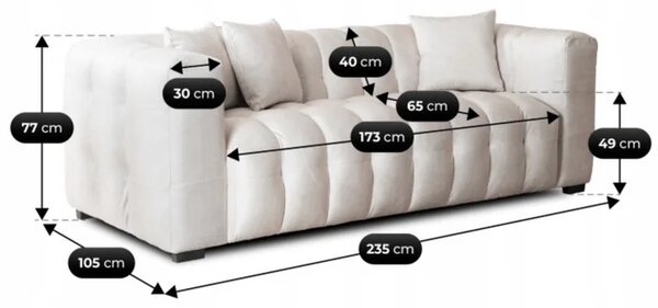 Sofa MODERNO 3S Trzyosobowa Kremowa Welurowa Nowoczesna
