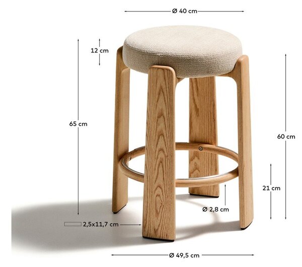 Beżowo-naturalny kolorze hoker z litego drewna jesionowego (wysokość siedziska 65 cm) Granite – Kave Home