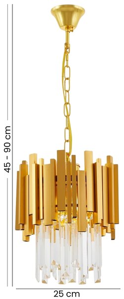 LAMPA WISZĄCA ŻYRANDOL KRYSZTAŁOWY ZŁOTY FERA D25
