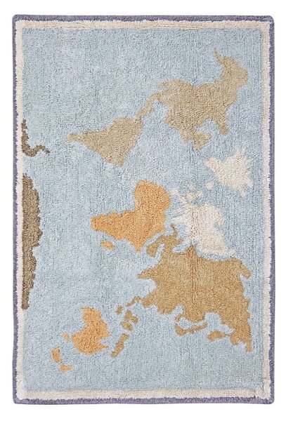 Niebiesko-beżowy bawełniany dziecięcy dywan do zabawy tkany ręcznie odpowiedni do prania 70x100 cm Mini Worldmap – Lorena Canals