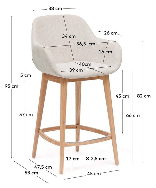Beżowy tapicerowany hoker z podłokietnikami (wysokość siedziska 66 cm) Konna – Kave Home